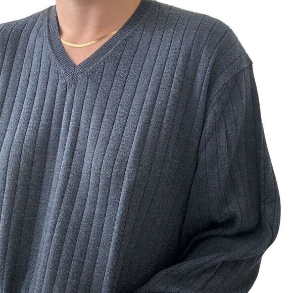 Vintage Brooks Brothers Mens Navy Blue Ribbed Wool Cotton Sweater Made in USA XL - Picture 6 of 8